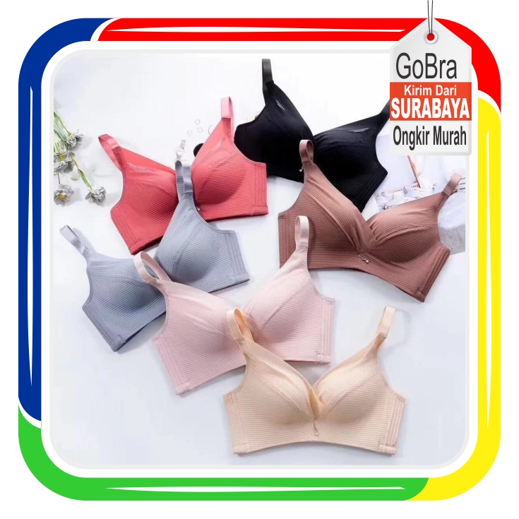 Gobra ♕ PW034 Bra Wanita Tanpa Kawat Fashion Korea Tanpa Kawat BH Murah Import COD