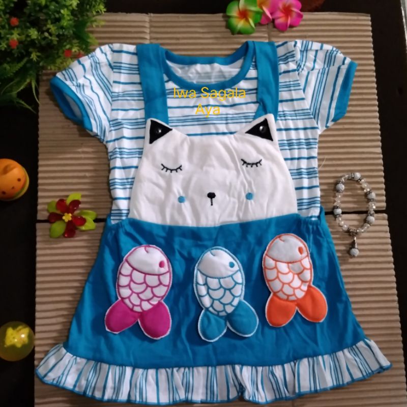 BAJU BAYI OVERALL SETELAN ROK KODOK GAMBAR IKAN 3D