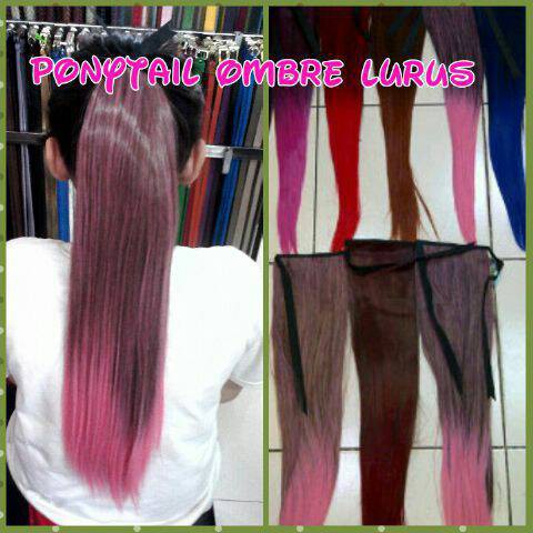 Rambut palsu ponytail ikat tali ombre warna straight lurus hairclip