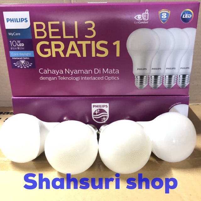 LAMPU PHILIPS PAKET LED MYCARE 10W 10 W WATT BELI 3 GRATIS 1 PUTIH