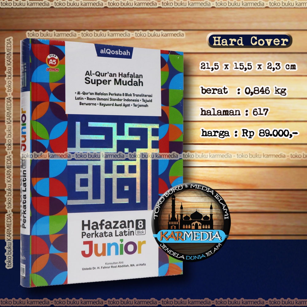( BISA CUSTOM CETAK NAMA ) Al Quran Hafazan 8 Blok Perkata Latin Junior A5 - Al Qosbah - Karmedia
