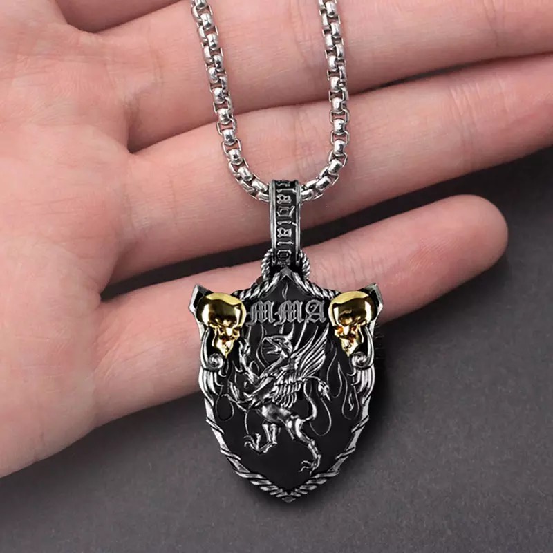 Kalung Liontin Medali Tengkorak Naga Warna Silver Gaya Retro Untuk Pria Dan Wanita