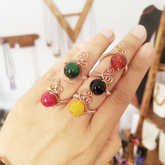 Cincin Wanita Cincin Tembaga Cincin Simple Batu Agate Asli