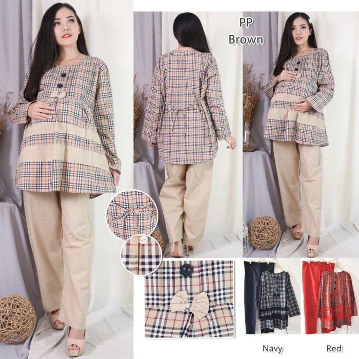 Dimensi - Setelan Hamil Menyusui Jumbo Motif Kotak-Kotak Burberry - Biru