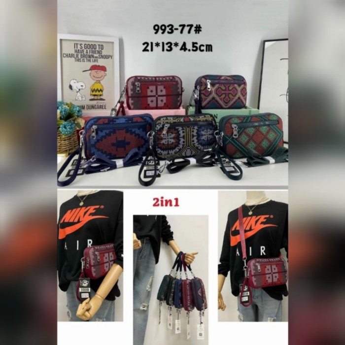 Pouch/Tas Selempang BOBO Bordir Batik 4Sleting 2Tali - Maroon