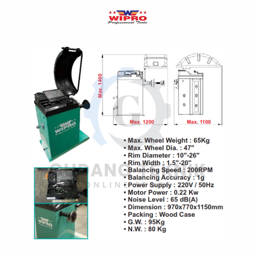 Mesin Balancing Penyeimbang Roda Mobil WIPRO WB-1026 / Wheel Balancing Balancer Car 65KG WIPRO WB1026 - WB 1026 WIPRO