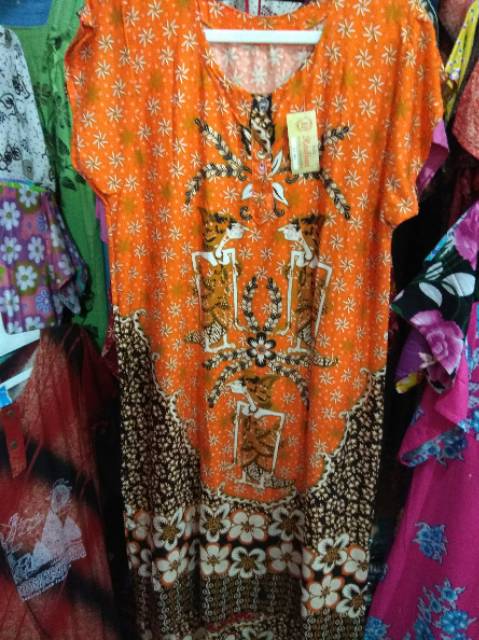 DASTER BATIK LENGAN PENDEK MOTIF WAYANG UKURAN L ASLI PEKALONGAN - BAJU WANITA BEST SELLER MURAH