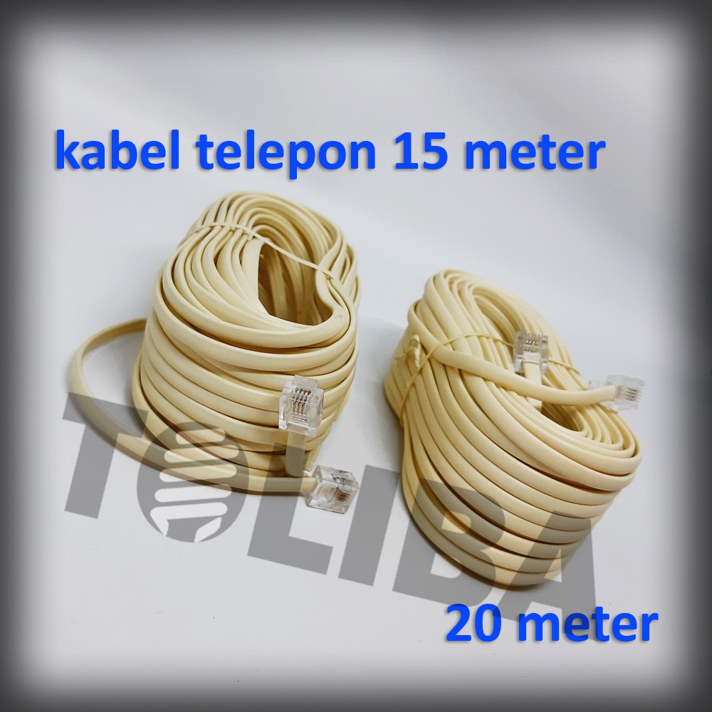 kabel telepon 15m 20m kabel telpon 15 meter+jack pin rj11 isi 4 /kabel line telepon ke roset 20meter