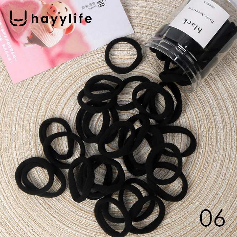 HAYYLIFE Ikat rambut nylon 50pcs / karet rambut kemasan toples  HL-BBA514-Black