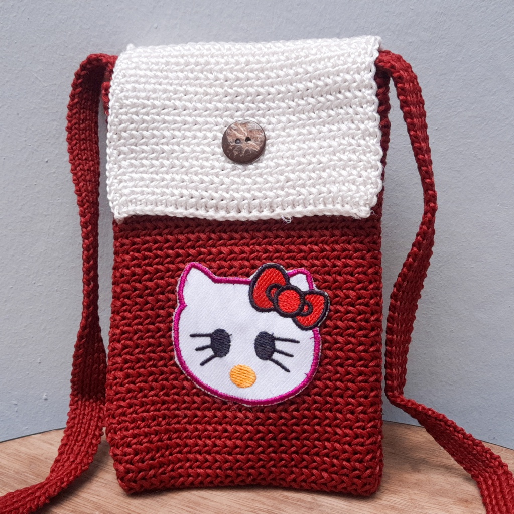 Tas Selempang rajut Hello Kitty / Tas Hp