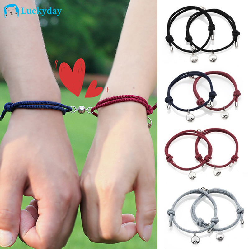 YEEZII Tai Chi Yin dan yang 2 pcs Gelang Couple Magnet Pasangan Liontin Kreatif Pesona Gelang Perhiasan Hadiah Kekasih/ Couple Magnetic Attract Braided