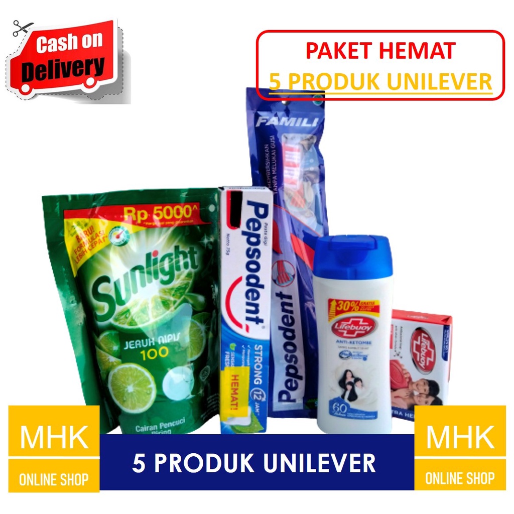 PAKET HEMAT 5 PRODUK UNILEVER SABUN SHAMPO ODOL PASTA GIGI SIKAT GIGI DAN CAIRAN PENCUCI PIRING