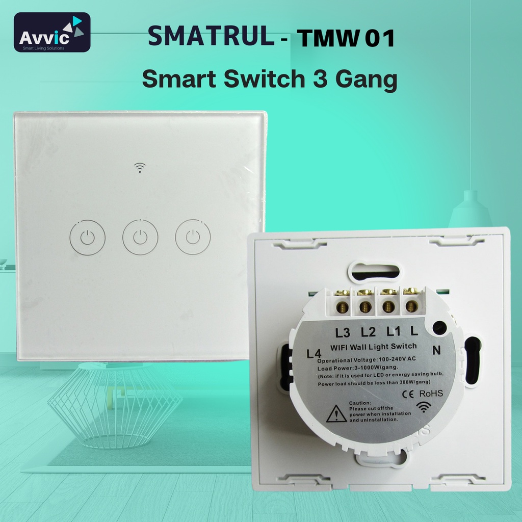 SMATRUL Smart Wall Switch WiFi - 3 Gang Saklar Pintar Sentuh No Netral