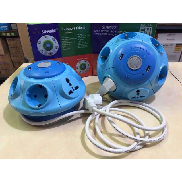 Stop kontak multi socket 6 lubang plus usb starindo
