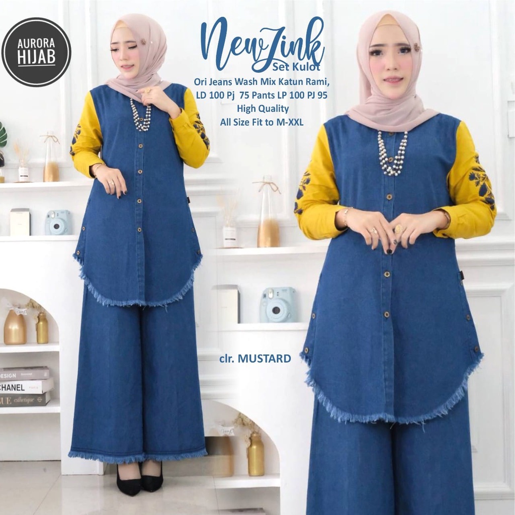 NEW LINK SET JEANS KULOT / SETELAN JEANS WANITA