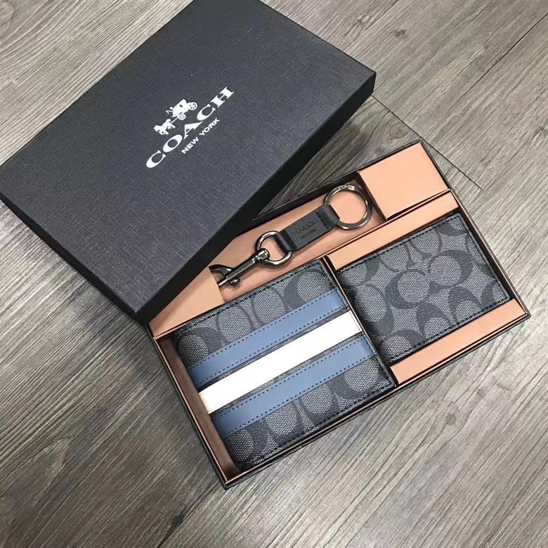 COACH men's short wallet wallet with black exquisite gift box with exquisite keychain 26072