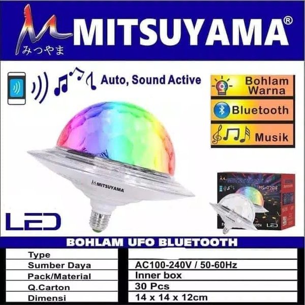 Bohlam Speaker Bluetooth Disko UFO Mitsuyama MS-0709 Lampu Disco 6Watt Led Cahaya Lebih Kuat Terang