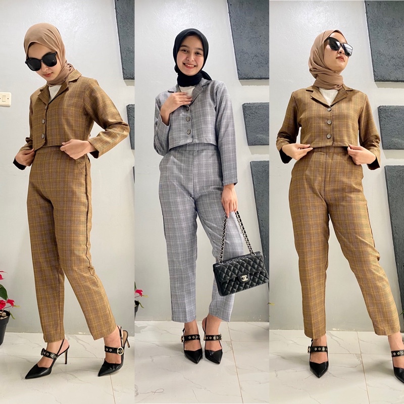 LINA SET / SETELAN BAHAN ZARA PREMIUM DAPAT ATASAN MODEL LENGAN PANJANG DAN CELANA FASHIONABLE