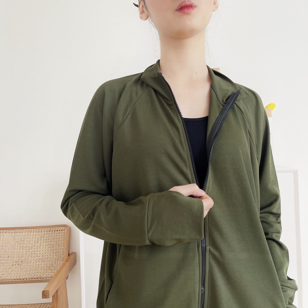 DONSON Sportswear Jacket Sporty Wanita Tangan Kimono Extra Fine Polyester Warna Army Ukuran Standar dan Jumbo