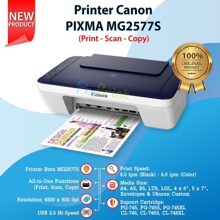 PRINTER CANON PIXMA MG2570S / PRINTER ALL IN ONE MG 2570 S RESMI Varian MG2577s Putih MG2570s Hitam (print, scan, copy) All in One Multifungsi 3 in 1