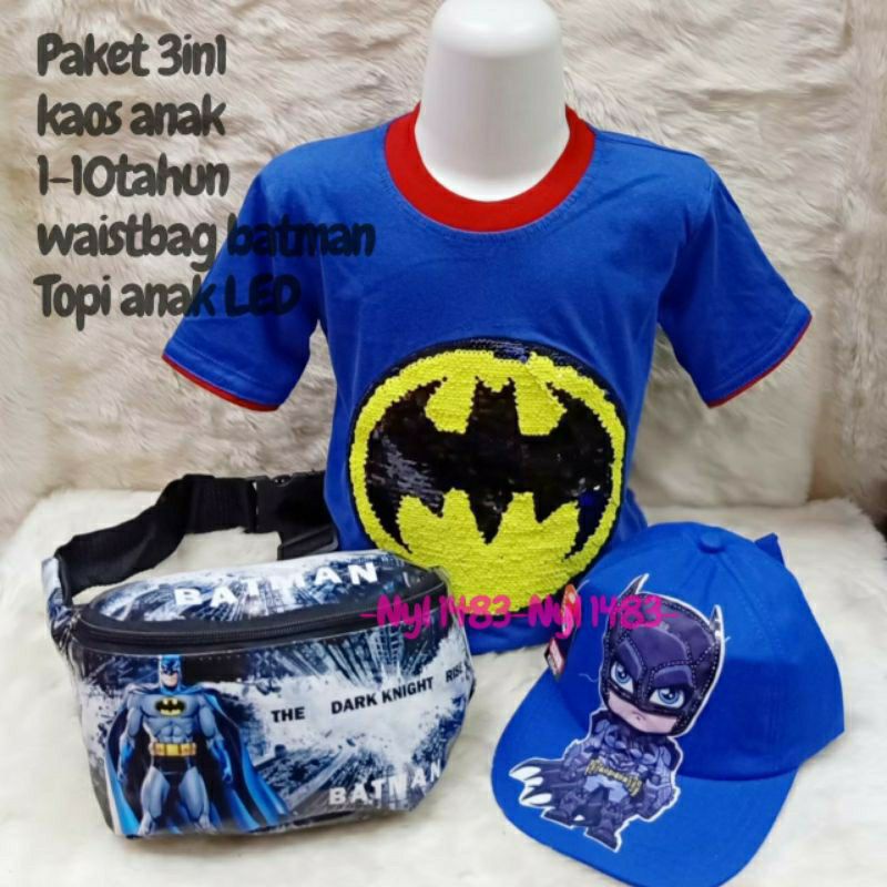 Kaos anak paket 3in1/2in1 C.america/batman untuk umur 1-10tahun size S,M,L,XL,XXL