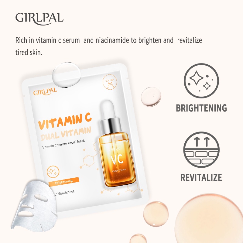 GIRLPAL Vitamin C Serum Face Sheet Mask Brightening / Masker Wajah Facial Skincare