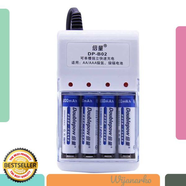 Paket Doublepow Charger Baterai + Baterai AA / AAA
