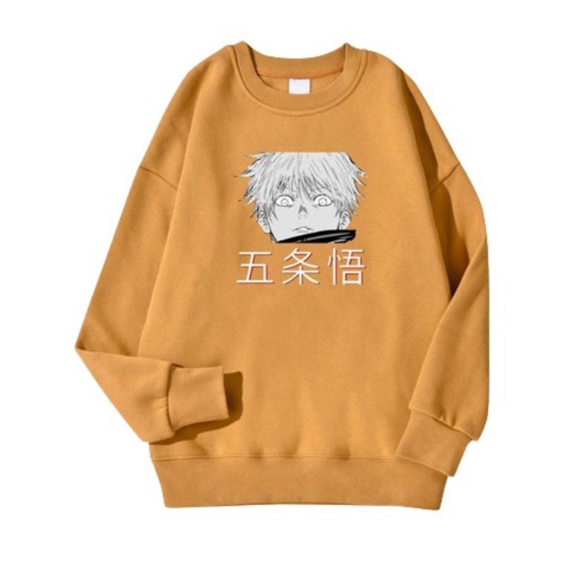 crewneck SWEATER ANIME JUJUTSU KAISEN KUNING size L fleece halus keren