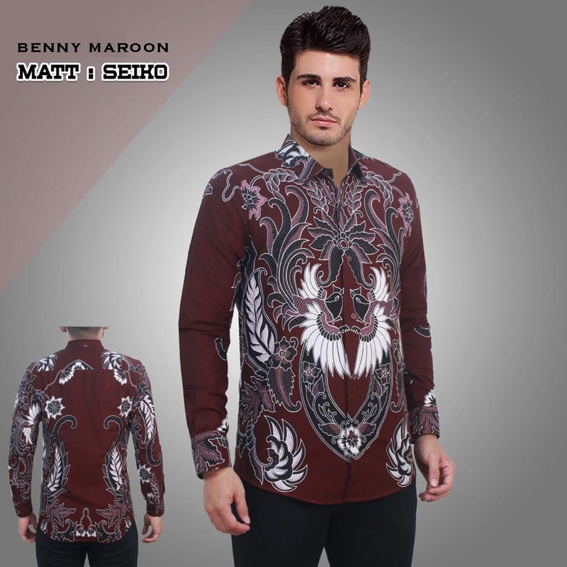 Evercloth Benny Kemeja Batik Lengan Panjang Pria Couple Hem Sarimbit Seragam