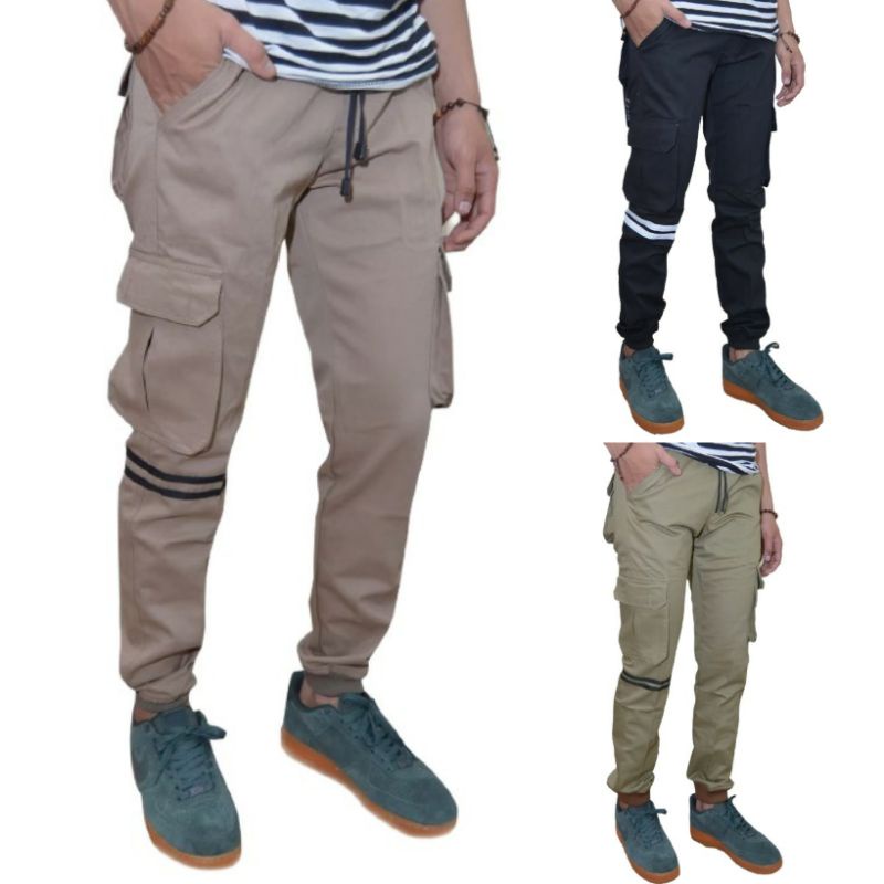 Celana Jogger List Pria/Cowok Katun Twill