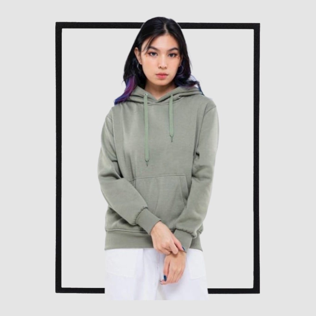 SWEATER_ID Hoodie Jumper Polos Olive Pria Wanita Fleece Tebal Premium.