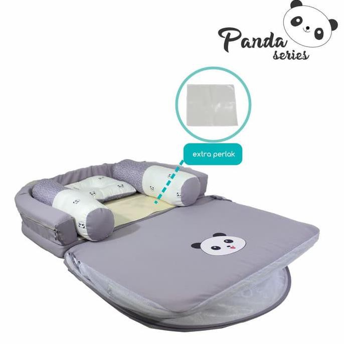 Kasur Kelambu Bayi Lipat Omiland Panda Series Obk 5311 + Extra Perlak