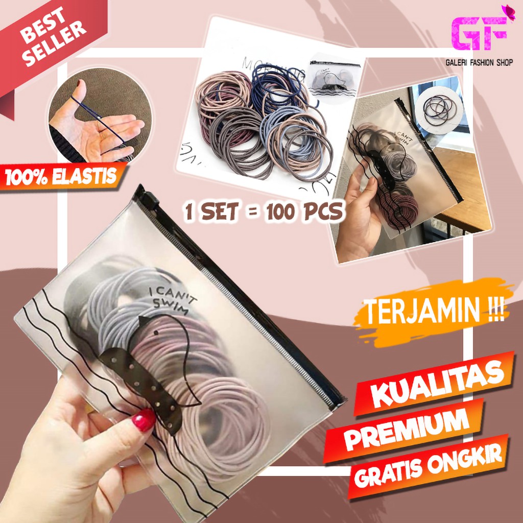 IKAT RAMBUT KARET GELANG AKSESORIS KUNCIRAN KUNCIR RAMBUT WANITA KOREA IMPORT SET ISI 100 PCS GF575