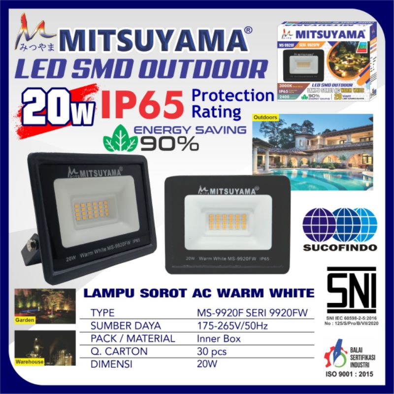 lampu sorot lampu tembak kap sorot warmwhite ip65 mitsuyama 20watt