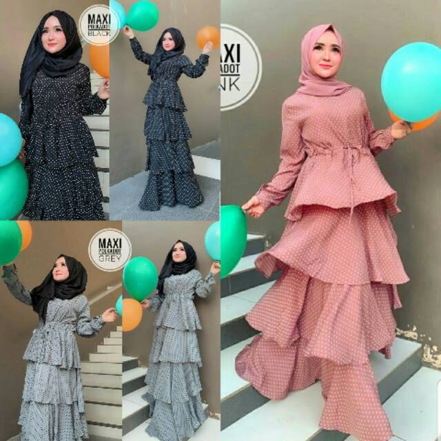 Maxi Polkadot  *dress dotty / alg (ymb) / fashion baju muslim / gamis / maxy