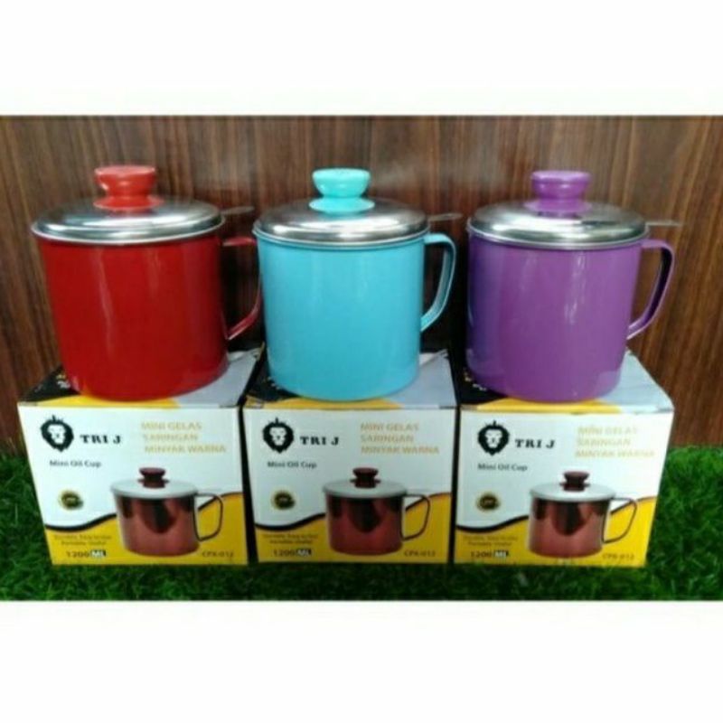 NEW WARNA WARNI OIL POT 1200 ml Stainless Tempat Wadah Saringan minyak WARNA RANDOM