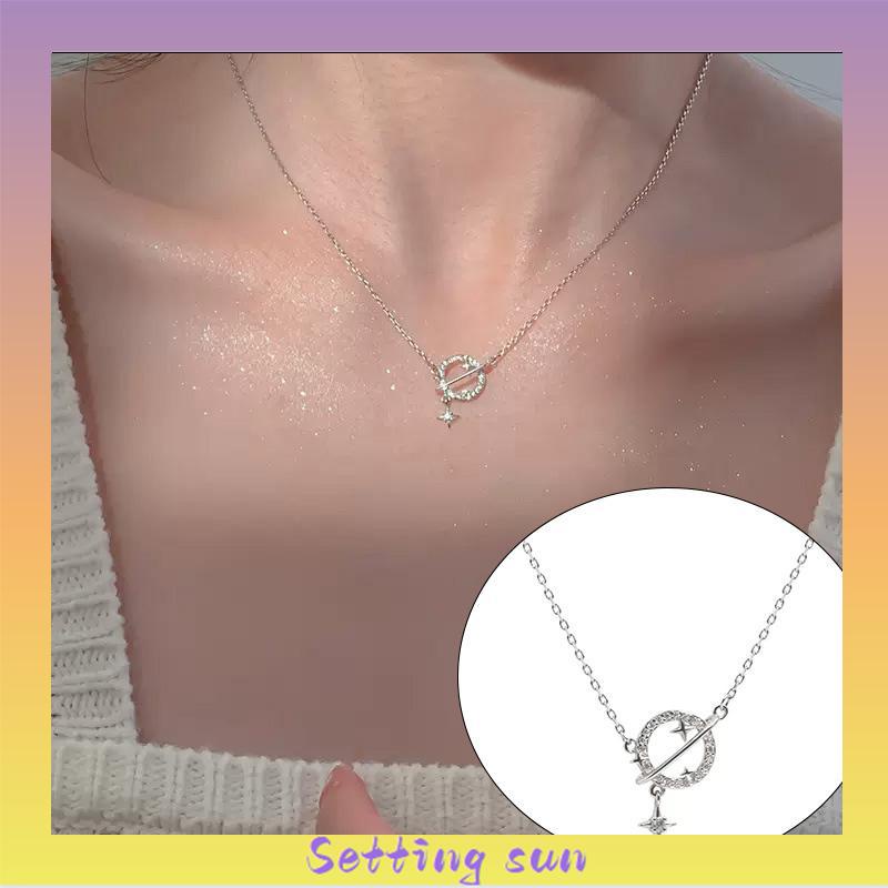 Planet Kalung Wanita Ringan Mewah Desain Niche Flash Diamond Temperamen Pacar Super Lembut TN