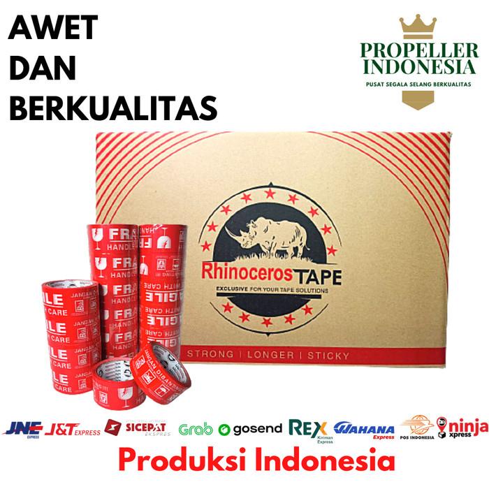 

Lakban Fragile RHINOCEROS Tape Selotip Solasi 48MMx50YARD@72Pcs PerDus Berkualitas