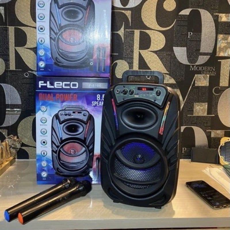 SPEAKER BLUETOOTH WIRELESS 8'5 INCH FLECO F-8166 / F 8166 / F8166 BONUS DUA MIC WIRELESS X-BASS