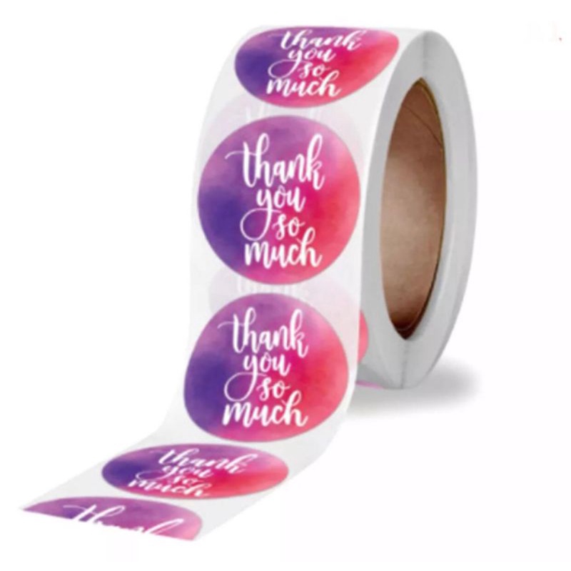 Stiker lebel motif bulat thank you / tempelan stiker tulisan thanks you isi 100 pcs-Pupple 2