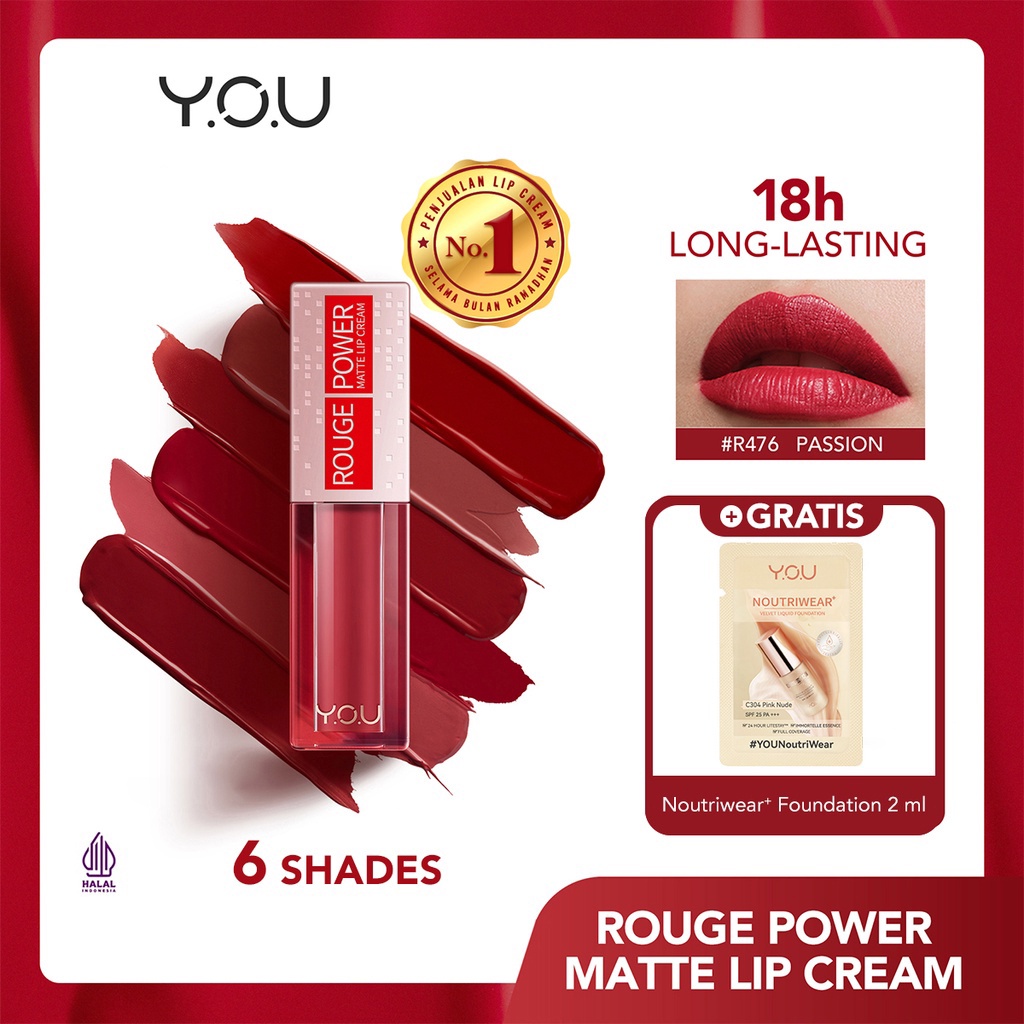 Y.O.U Rounge Power Matte Lip Cream Lipstik (Matte Finish , Tahan Lama)