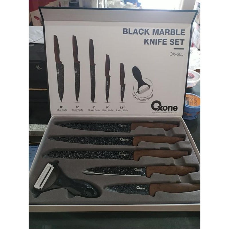 Pisau Set Oxone Pisau Dapur Black Marble Knife Set Ox-605