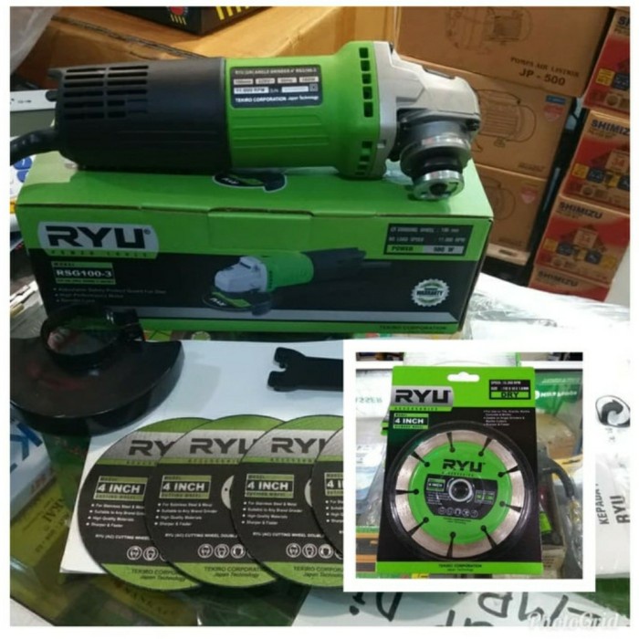 PAKET MESIN GERINDA TANGAN RYU RSG 100-3 MATA POTONG KERAMIK RYU - RYU