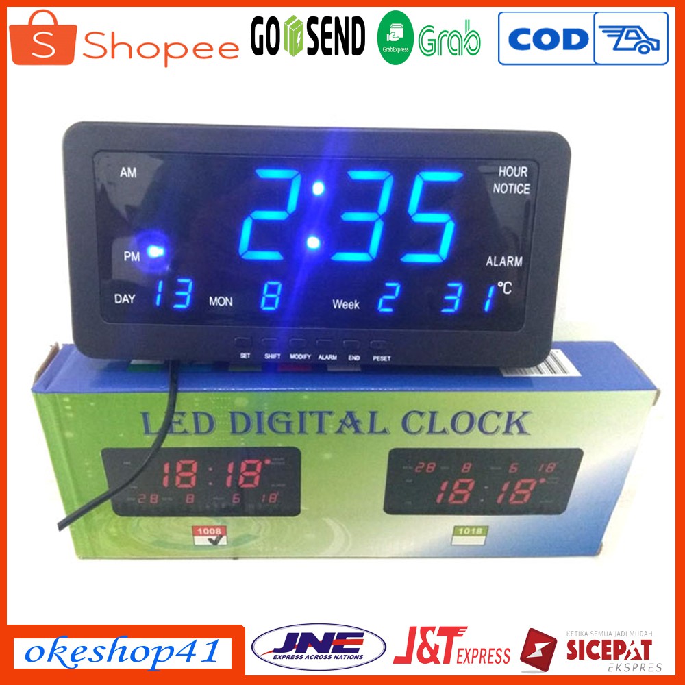 Jam Meja Digital LED / Jam Dinding Digital Alarm 1008 LED Biru