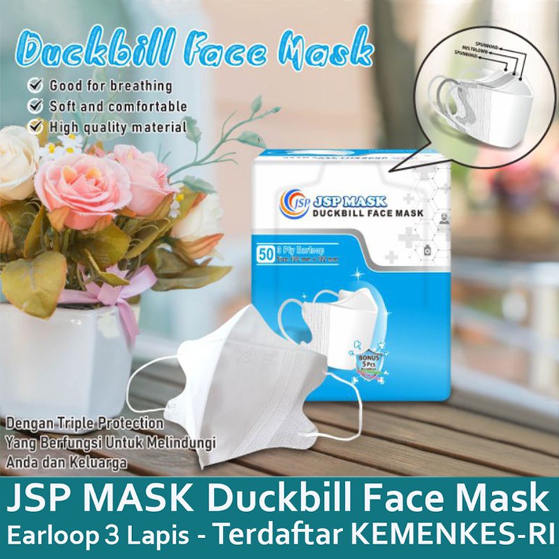 Masker Duckbill 50 Pcs Kemenkes JSP Embos Bonus Konektor