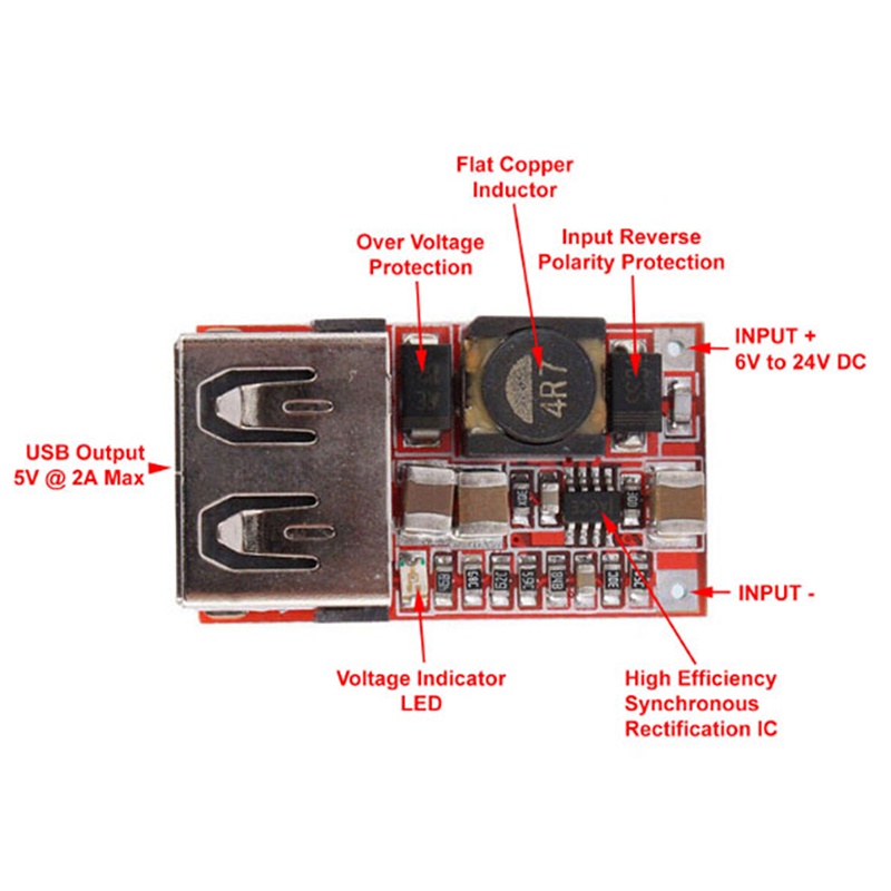 Modul step down power DC 6-24v 12V / 24v to 5V 3A USB output