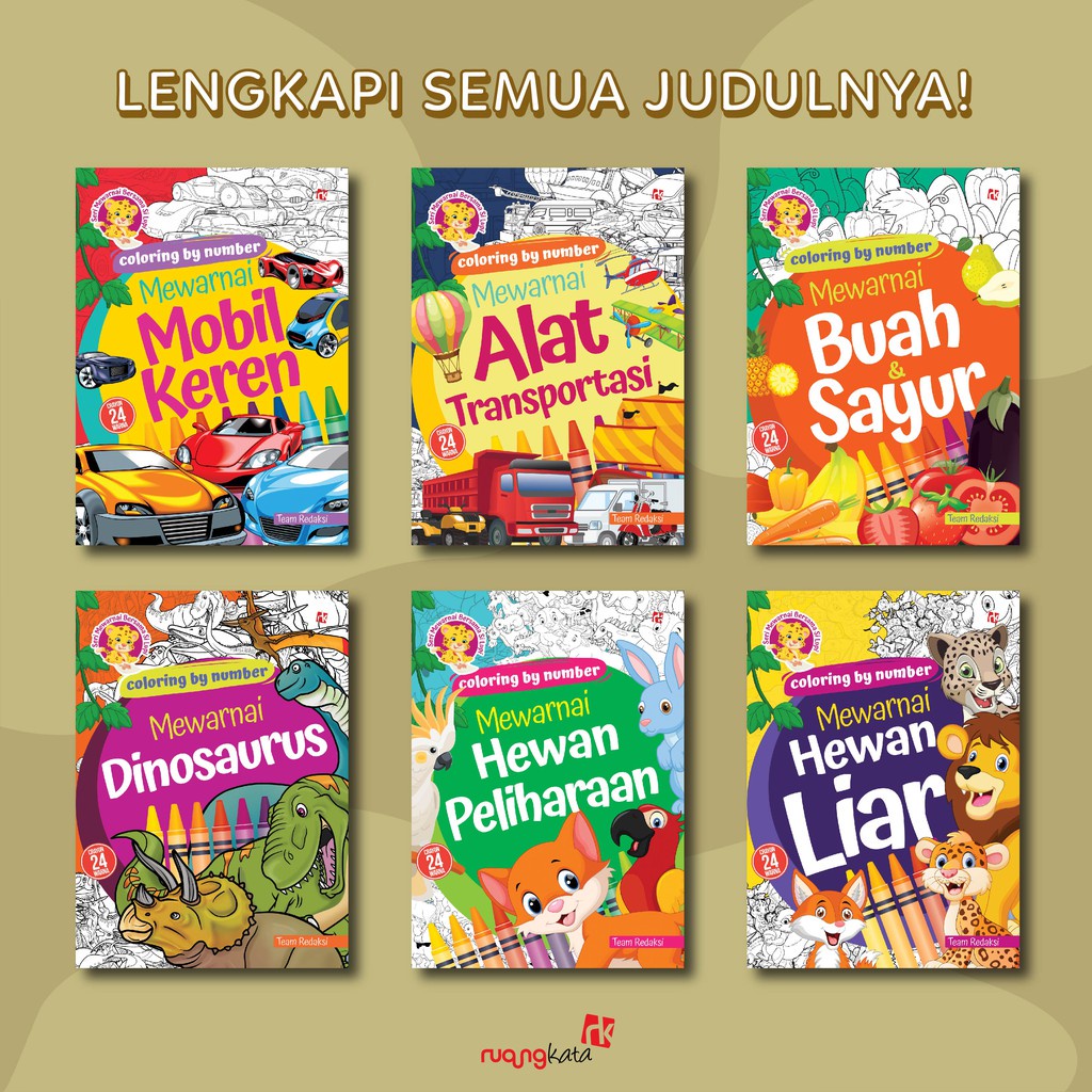 Coloring By Number (Hewan Peliharaan/Hewan Liar/Mobil Keren/AlatTransportasi/BuahSayur/Dinosaurus)