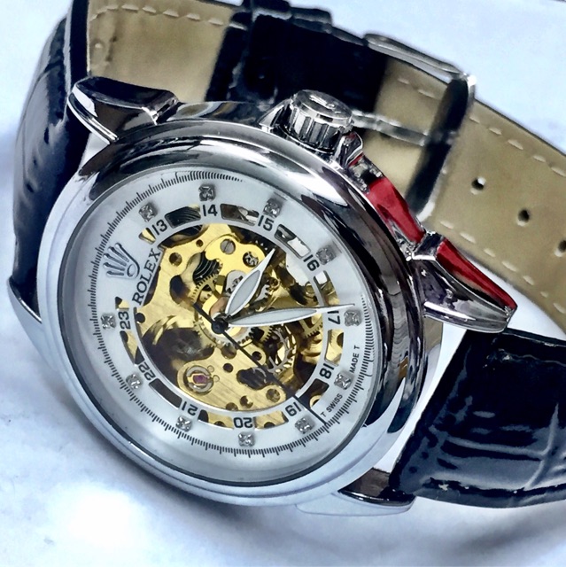 Jam tangan pria cowok Rolex Automatic Classic Kulit Grosir