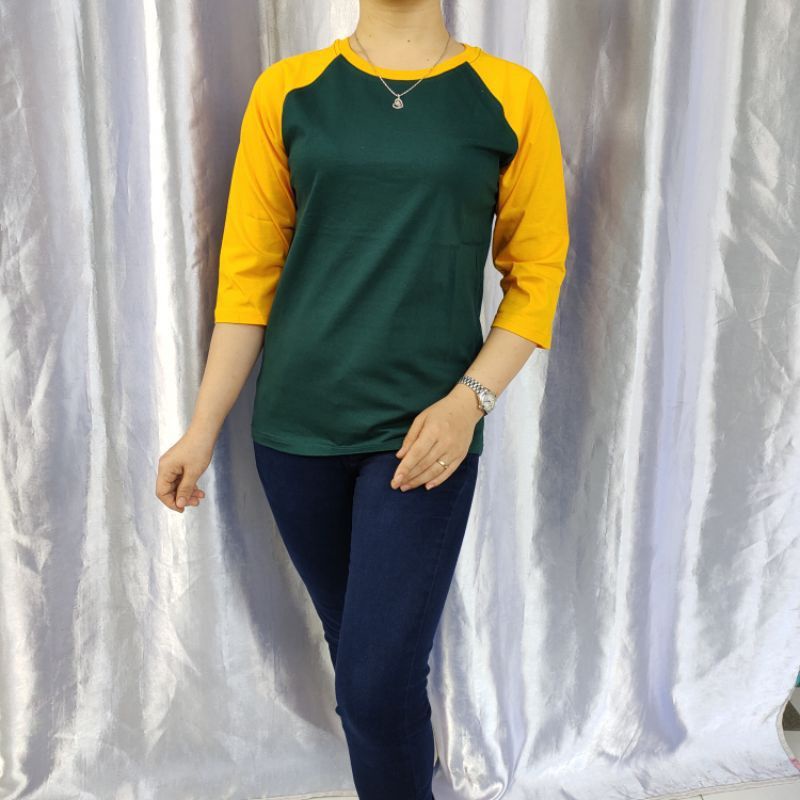 kaos polos reglan wanita (unisex) lengan 3/4 uk m l xl xxl-Jotol/kuning 3/4