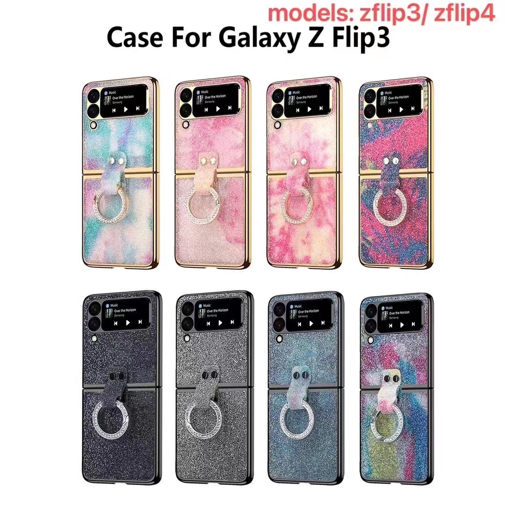 FA Luxury Bling Glitter Case Samsung Z Flip 3 4 Casing Handphone Hard Case Dengan Ring Cincin Holder